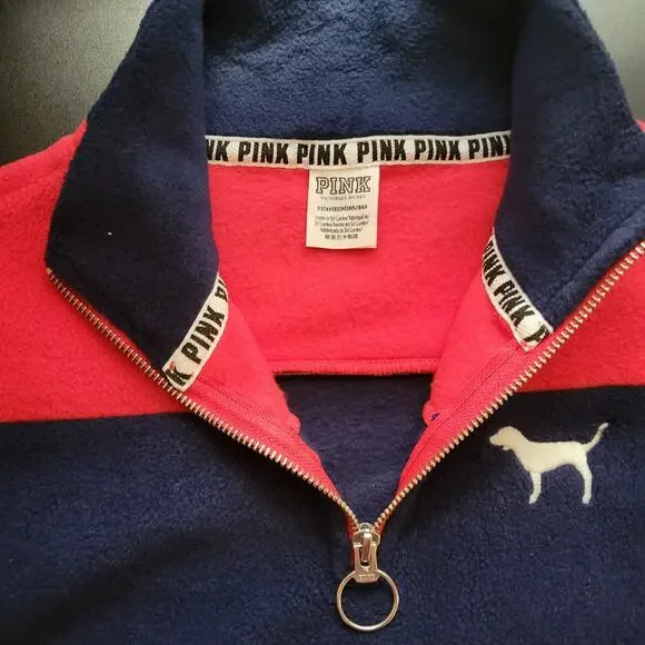 Victoria's Secret Pink Xs red/blue striped 3/4 zip pullover long sleeve - Picture 3 of 7